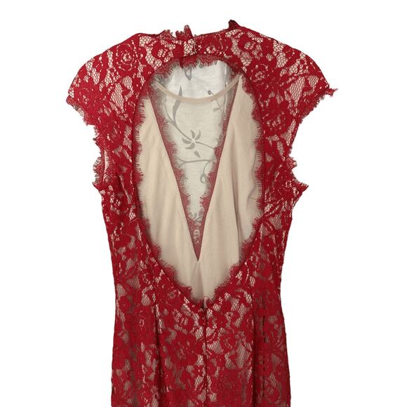 AIDAN MATTOX Red lace Plunging V-Neck open back Gown Size 6 - Picture 5 of 16